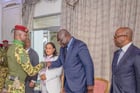 Rencontre entre le capitaine Ibrahim Traoré (à g.), président du Burkina Faso, et Serge Ekué (à l’extrême dr.), président de la BOAD, le 1er mars à Ouagadougou. © Présidence du Faso.