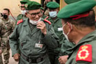 Le général Belkhir el-Farouk (g.), lors de l’exercice militaire African Lion, dans le sud du Maroc. © FADEL SENNA/AFP