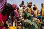 Des réfugiés soudanais à Farchana, au Tchad, le 8 avril 2024. © Photo by Joris Bolomey / AFP