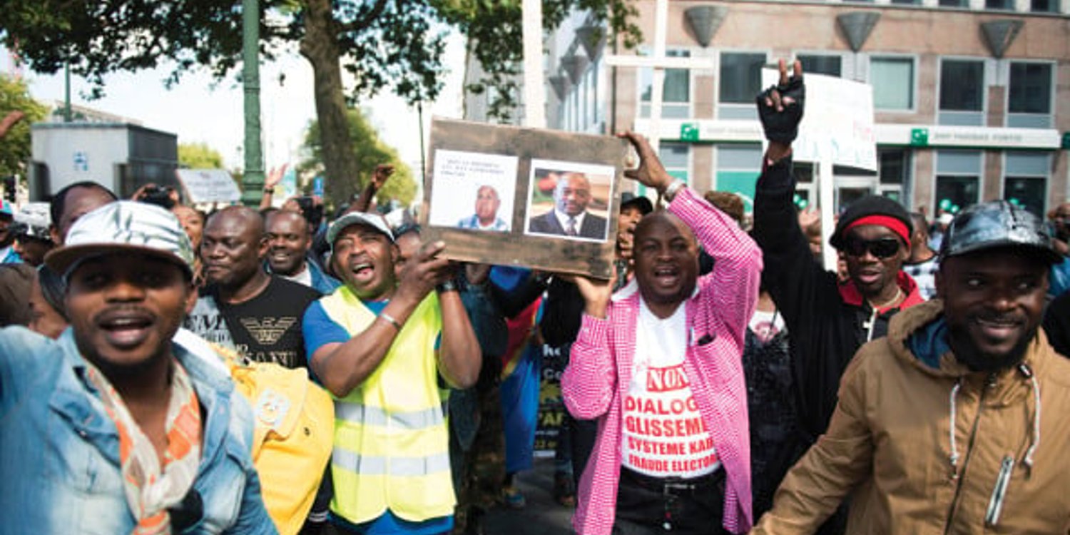 Rassemblement de l’opposition congolaise contre Joseph Kabila et Étienne Tshisekedi, à Bruxelles, le 28 août. © Colin Delfosse pour J.A.