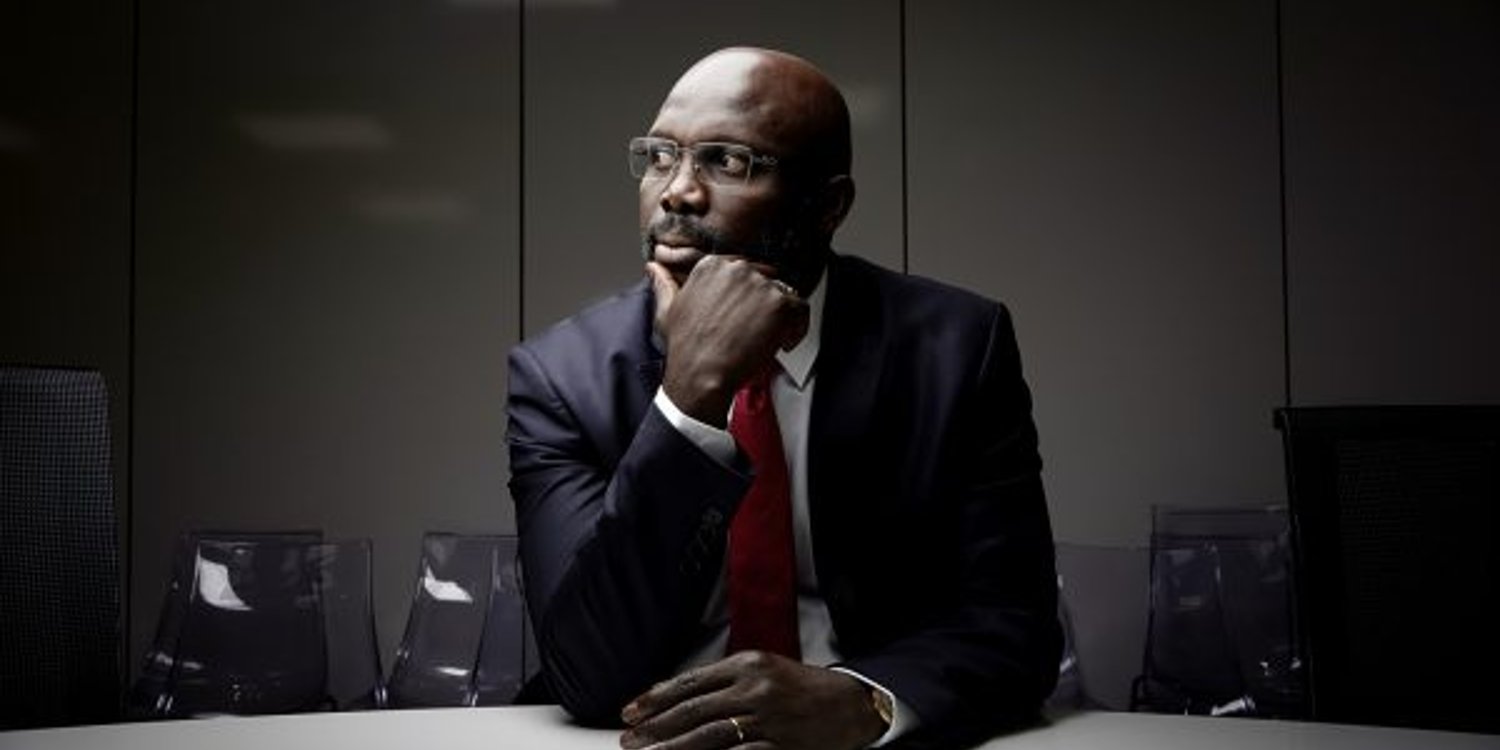 George Weah au siège de Jeune Afrique, le 16 mai 2017. © Cyrille Choupas pour JA