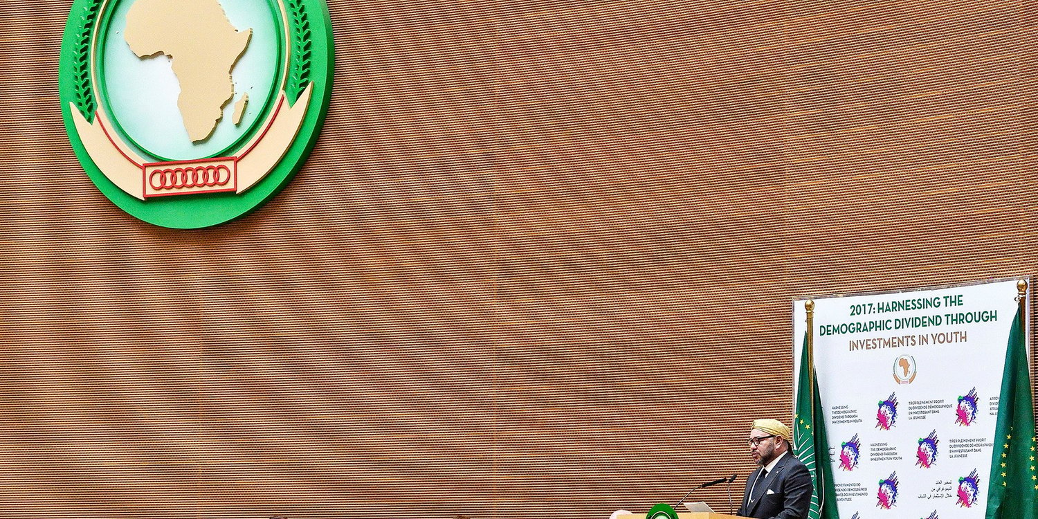 Le souverain chérifien Mohammed VI prononçant son émouvant discours, le 31 janvier 2017, lors du 28e sommet de l’Union africaine, à Addis-Abeba. © MAP