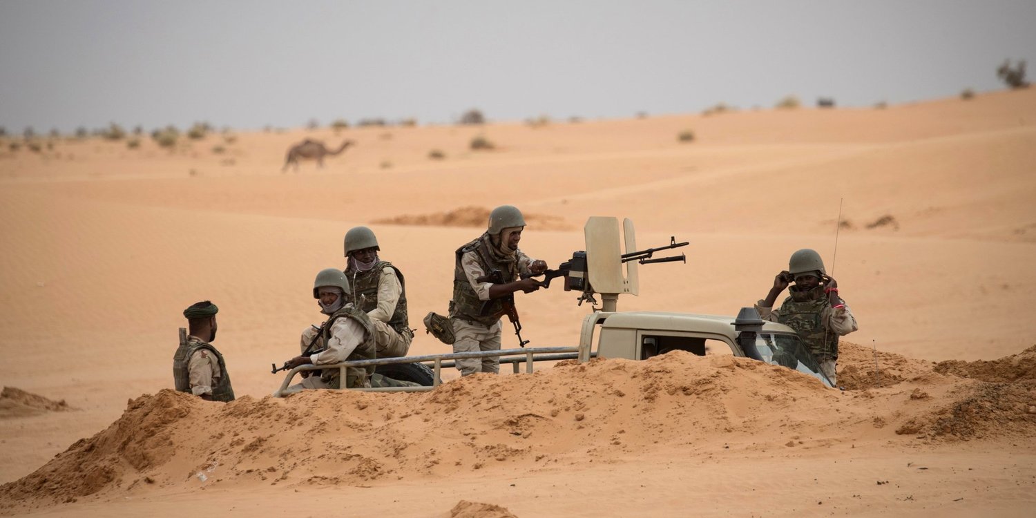 Des soldats mauritaniens à la frontière malienne, en novembre 2018. © THOMAS SAMSON/AFP