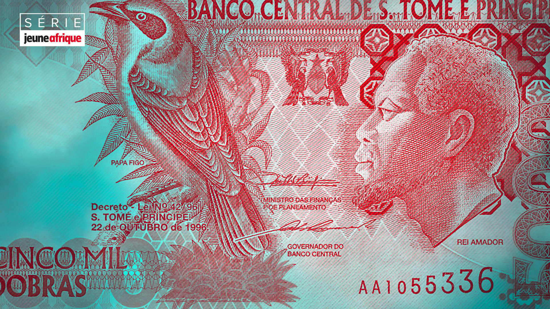 Un billet de banque santoméen de 5000 dobras à l’effigie d’Amador. © Montage JA ; DR