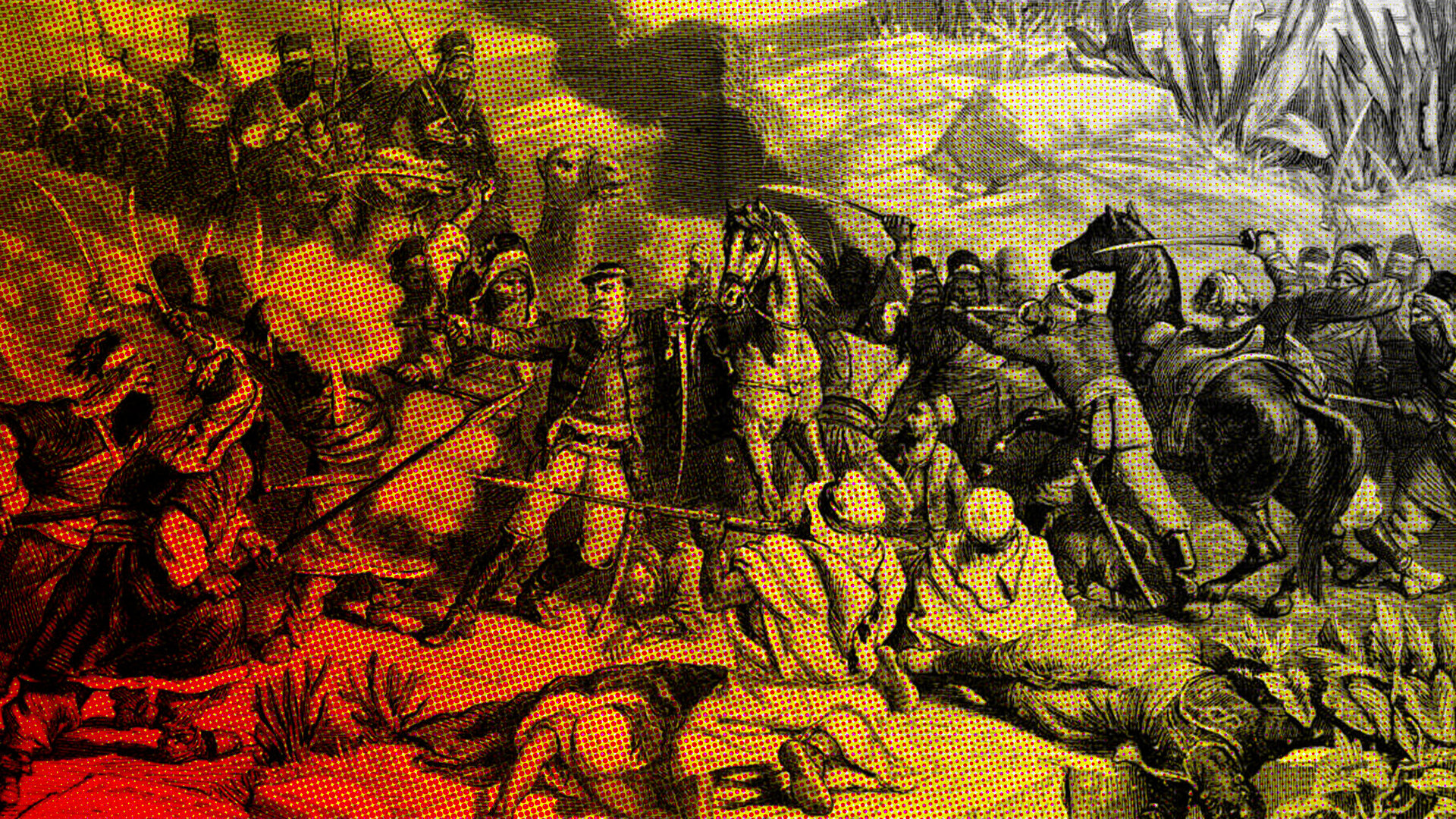 Massacre de la mission Flatters par les Touareg, à Bir El Gharama, en Algérie, le 16 février 1881. © Montage JA; Roger-Viollet