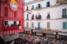 Rassemblement organisé par l’UGTT à Tunis pour marquer la Journée internationale des travailleurs, le 1er mai 2024. © Hasan Mrad/ZUMA-REA