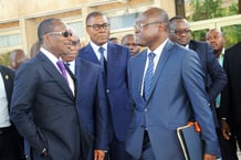 Patrice Talon, Olivier Boko et Johannes Dagnon (de gauche à droite), en avril 2016, à Cotonou. © Charles Placide