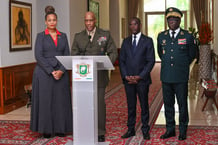 Lors de la visite du général Michael Langley en Côte d’Ivoire, à l’issue de son entretien avec le président Alassane Ouattara, le 29 avril 2024. © Issouf SANOGO / AFP