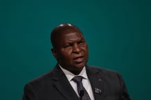 Le président centrafricain, Faustin-Archange Touadéra a participé à la table ronde de la Cemac, le 28 novembre 2023 à Paris. © SEAN GALLUP/Getty Images via AFP