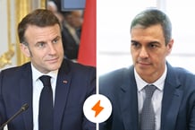 Emmanuel Macron (à gauche) et Pedro Sánchez. © MONTAGE JA : Eric TSCHAEN-POOL/SIPA ; SOPA Images/SIPA