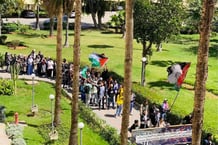 Manifestation de soutien à la cause palestinienne sur le campus de la faculté des sciences d’Aïn Chock de Casablanca, en octobre 2023. © UNEM