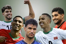 De gauche à droite : Abde Ezzalzouli, Achraf Hakimi, Munir El Kajoui, Soufiane Rahimi, Ibrahim Adel. Montage JA © SIPA X 3 – AFP X 2