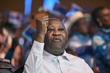 L’ancien président Laurent Gbagbo, le 10 mai 2024, lors de l’annonce de sa candidature à la présidentielle d’octobre 2025. © SIA KAMBOU/AFP