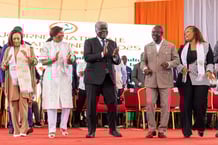 Célébration le 15 novembre 2025 de la journée nationale de la paix, au Palais de la Culture, à Abidjan. De gauche à droite : Françoise Remarck, Kandia Kamissoko Camara, Robert Beugré Mambé, Adama Bictogo, Myss Belmonde Dogo.