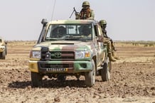 Pick-up de l’armée malienne, dans la région de Gourma, dans le nord du Mali, en janvier 2021. © Frédéric Petry/Hans Lucas via AFP