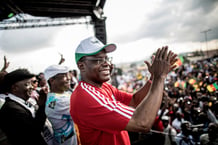 Maurice Kamto, le président du Mouvement pour la renaissance du Cameroun, à Yaoundé lors de l’élection présidentielle de 2018. © Marco Longari/AFP