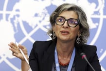 Francesca Albanese, rapporteuse spéciale des Nations unies pour les territoires palestiniens, à Genève, en Suisse, en juillet 2023. © Salvatore Di Nolfi/AP/SIPA.