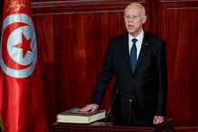 Kaïs Saïed prête serment lors de la cérémonie d’investiture au Parlement, à Tunis, le 21 octobre 2024. © Fethi Belaid / AFP