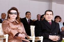 Le président Zine el Abidine Ben Ali et son épouse, Leïla, lors d’une parade marquant le 50e anniversaire de l’indépendance de la Tunisie, le 20 mars 2006. © Tunisian Presidency/AFP