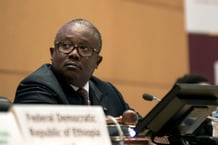 Le président de Guinée-Bissau, Umaro Sissoco Embaló, à Addis-Abeba, le 18 février 2023. © Tony KARUMBA / AFP