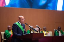 Le président mauritanien réélu Mohamed Ould Cheikh Ghazouani lors de sa cérémonie d’investiture, à Nouakchott, le 1er août 2024. © Med Lemine Rajel / AFP