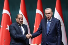 Le président égyptien Abdulfettah al-Sissi et le président turc Recep Tayyip Erdogan au complexe présidentiel d’Ankara, le 4 septembre 2024. © TURKISH PRESIDENTIAL PRESS SERVICE / AFP