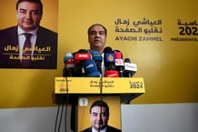 Ramzi Jebabli, directeur de campagne du candidat emprisonné Ayachi Zammel, déclare le début de la campagne, le 16 septembre 2024 à Tunis. © FETHI BELAID / AFP