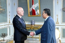 Kaïs Saïed et Brahim Bouderbala à Tunis, en 2022. © Présidence de Tunisie