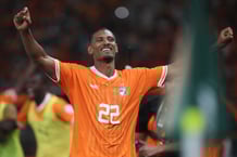 L’attaquant ivoirien Sébastien Haller célèbre la victoire des Éléphants de Côte d’Ivoire contre les Aigles du Mali, le 3 février 2024, en quart de finale de la CAN, à Bouaké. © Weam Mostafa/PA/ABACA