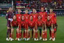 L’équipe féminine du Maroc avant son match de huitième de finale de la Coupe du monde féminine en Australie contre la France au stade Hindmarsh d’Adélaïde, le 8 août 2023. © Brenton EDWARDS/AFP