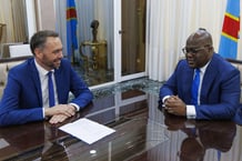 Le vice-Premier ministre et ministre des Affaires étrangères, Maxime Prévot, et le président de la RDC, Félix Tshisekedi, lors d’une audience, à Kinshasa, le 28 avril 2025. Vice-prime minister and Minister of Foreign Affairs Maxime Prevot and DRC Congo President Felix Tshisekedi pictured during an audience with DRC President, in Kinshasa, DRC Congo, Monday 28 April 2025. Belgian minister Prevot is on a diplomatic mission to East and Central Africa from 25 to 29 April to contribute to a lasting solution to the conflict in the East of the Democratic Republic of Congo. He will visit Uganda, Burundi and the Democratic Republic of Congo.

Drc Congo Politics Diplomatic Mission Monday, Kinshasa, Congo – 28 Apr 2025
© Shutterstock/SIPA