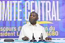 L’ancien président de la Côte d’Ivoire et président du Parti du peuple africain de Côte d’Ivoire (PPA-CI), Laurent Gbagbo, le 26 avril 2025. © SIA KAMBOU/AFP
