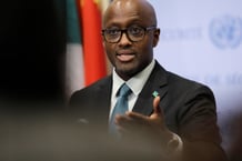Olivier Nduhungirehe, ministre rwandais des Affaires étrangères et de la coopération internationale, au siège des Nations unies le 27 mars 2025, à New York. © John Lamparski / NurPhoto via AFP