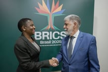 Réunion bilatérale entre le Brésil et l’Afrique du Sud, le 29 avril 2025. Khumbudzo Ntshavheni, ministre sud-africaine de la Présidence, et l’ambassadeur Celso Amorim, conseiller principal du président brésilien Lula.
