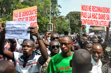 Manifestation de journalistes en 2017 à Conakry, en Guinée.