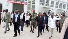 27 janvier 2010, au Congo, le président D.S. Nguesso visite Imboulou. © AFP