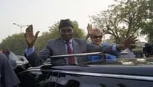 Le président sénégalais Abdoulaye Wade et sa femme Viviane, à Dakar le 7 février 2012. © AFP