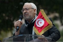 Rached Ghannouchi, leader de la formation islamiste Ennahdha, lors d’un meeting à Tunis en février 2013. © Amine Landouls/AP/SIPA