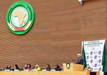 Le souverain chérifien Mohammed VI prononçant son émouvant discours, le 31 janvier 2017, lors du 28e sommet de l’Union africaine, à Addis-Abeba. © MAP