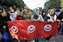 Des Tunisiennes manifestent dans les rues de Tunis le 14 janvier 2018 © Hassene Dridi/AP/SIPA