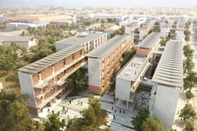 Vue aérienne du projet«Campus sociaux d’excellence» prévu pour l’Ucad à Dakar. © Hardel & Le Bihan – AMSA Realty