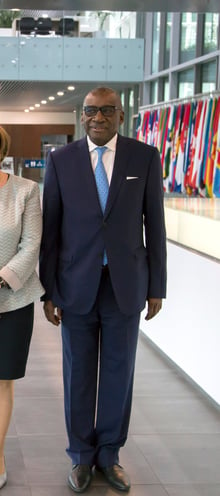 Sidiki Kaba à la Cour pénale internationale (CPI), le jour de la cérémonie qui accueille le Salvador comme 124ème État au sein du statut de Rome, le traité fondateur de la CPI, à La Haye (Pays-Bas) le 2 juin 2016 © ICC-CPI