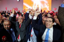 Au lancement du nouveau parti Tahya Tounes (Vive la Tunisie), le 27 janvier à Monastir, avec notamment Selim Azzabi à droite. © Nicolas Fauqué pour JA