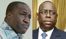 Le journaliste Adama Gaye (g.), et le président sénégalais Macky Sall. © Photomontage / Photos : DR (Copie écran Facebook Adama Gaye) / Bruno Levy pour Jeune Afrique