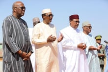 Roch Marc Christian Kaboré, Idriss Déby Itno, Mahamadou Issoufou et Ibrahim Boubacar Keïta, le 15 décembre 2019 lors d’un hommage rendu aux 71 soldats nigériens tués dans l’attaque d’Inates. © DR / Présidence nigérienne.