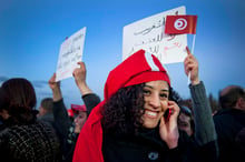 Rassemblement à la coupole d’El Menzah dans les quartiers chics de Tunis pour le respect des acquis de la révolution et la reconstruction du pays, le 2 mars 2020. © Nicolas Fauqué