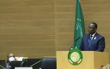 Discours de Macky Sall lors du 35e sommet de l’Union africaine à Addis-Abeba, le 6 février 2022 © Minasse Wondimu Hailu/Anadolu Agency via AFP