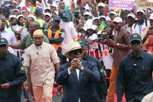 Le président sénégalais Macky Sall assiste à la cérémonie d’ouverture du premier parc éolien d’Afrique de l’Ouest à Thiès, au Sénégal, le 24 février 2020. © ALAATTIN DOGRU/Anadolu Agency via AFP