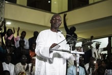 Mahammed Boun Abdallah Dionne, lors de l’annonce de la victoire de Macky Sall le 24 février 2019, au quartier général de l’Alliance pour la Republique, à Dakar, au Sénégal. © Sylvain CHERKAOUI pour JA.