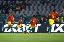 Aguibou Camara célèbre son but contre la Gambie, le 19 janvier 2024, au stade Charles-Konan-Banny, à Yamoussoukro. © KENZO TRIBOUILLARD / AFP